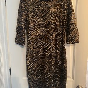 Gibson Latimer Cocktail Dress - Black/Old Gold Sequin Size 6 NWT